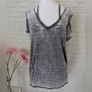Express Gray Cold Shoulder Women Top
